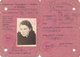 Legitymacja uczniowska No 118 Państwowego Gimnazjum i Liceum w Kłodzku na rok szkolny 1945/1946