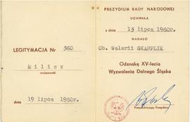 Legitymacja nr 360 do odznaki XV-lecia Wyzwolenia Dolnego Śląska