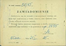 Zawiadomienie o odrzuceniu wniosku o zainstalowanie telefonu