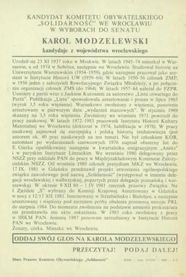 Kandydat Komitetu Obywatelskiego Solidarność we Wrocławiu w wyborach do Senatu - Karol Modzelewsk...