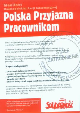 Manifest Ogólnopolskiej Akcji Informacyjnej "Polska Przyjazna Pracownikom"